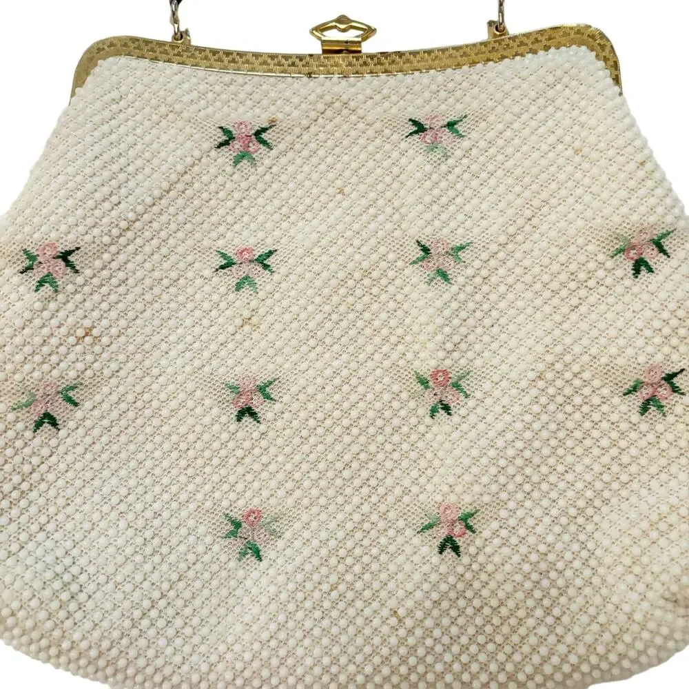Vintage Beaded Top Handle Embroidered Bag